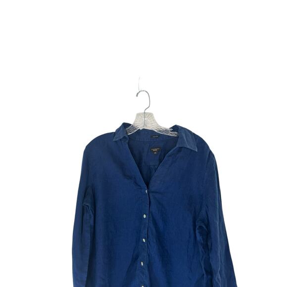 Talbots Plus Navy Blue Lagenlook Relaxed Button Up Long Sleeve Linen Blouse 16 - Picture 3 of 10